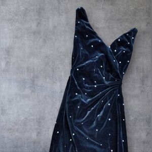 Stunning Emanuel Ungaro black velvet dress, rhinestone studs. Made in USA.